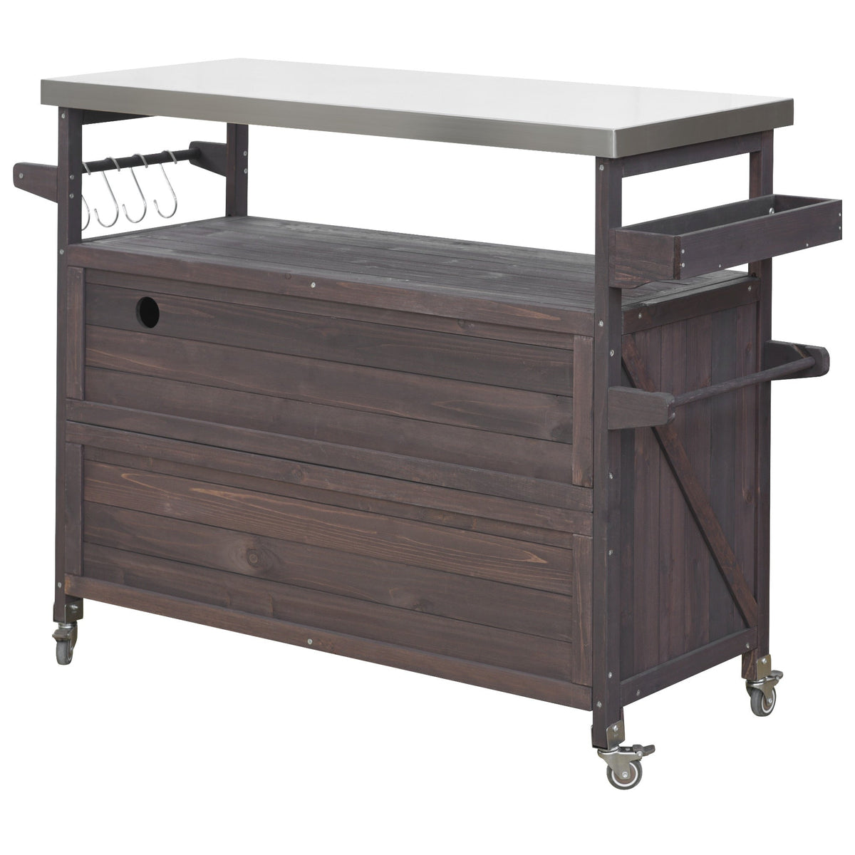 Outdoor Kitchen Island, Rolling Bar Cart & Storage Cabinet-Brown