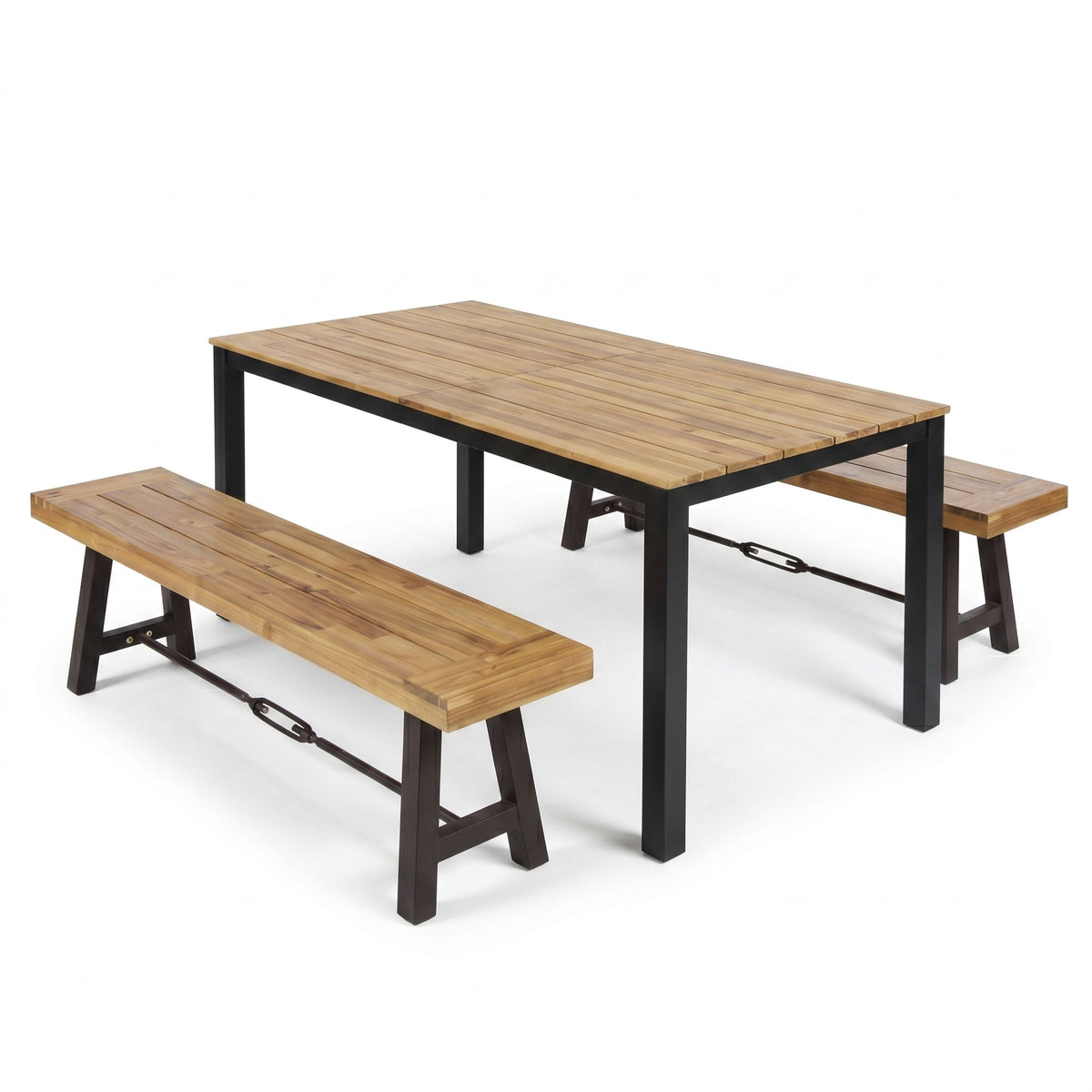 3-Piece Acacia Wood Dining Set with Benches