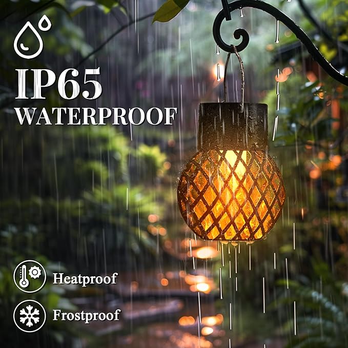 GIGALUMI Solar Hanging Lanterns with Flickering Flame – Set of 8
