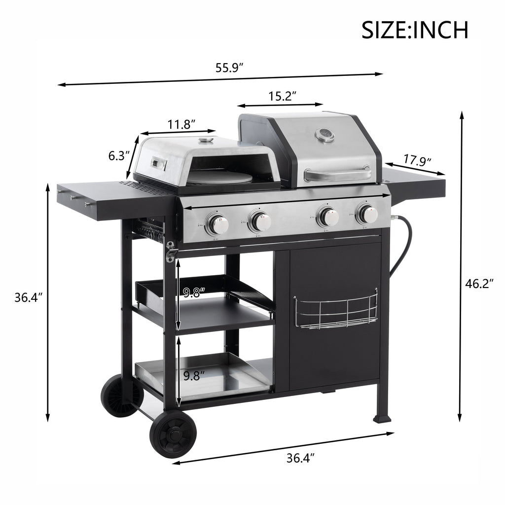 2+2 Gas Grill & Griddle Combo with Pizza Pan
