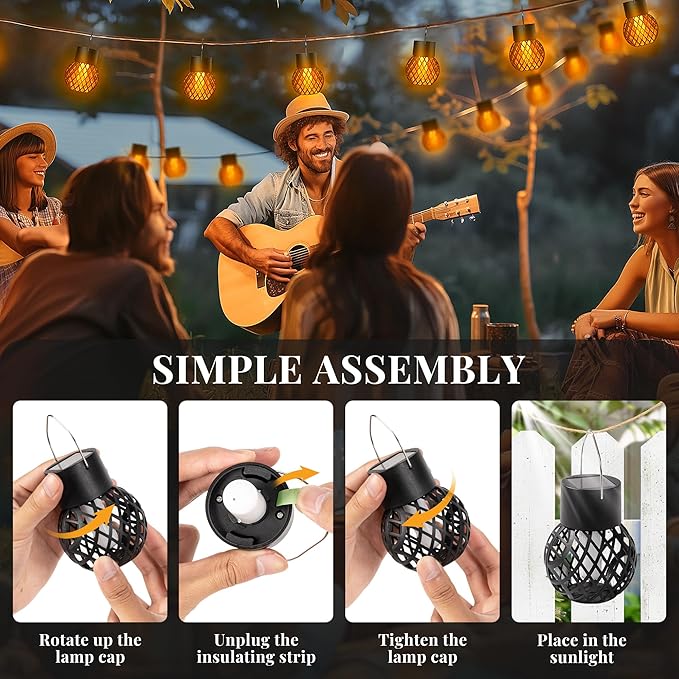 GIGALUMI Solar Hanging Lanterns with Flickering Flame – Set of 8