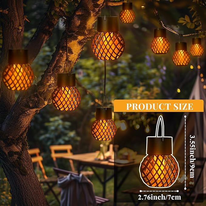 GIGALUMI Solar Hanging Lanterns with Flickering Flame – Set of 8