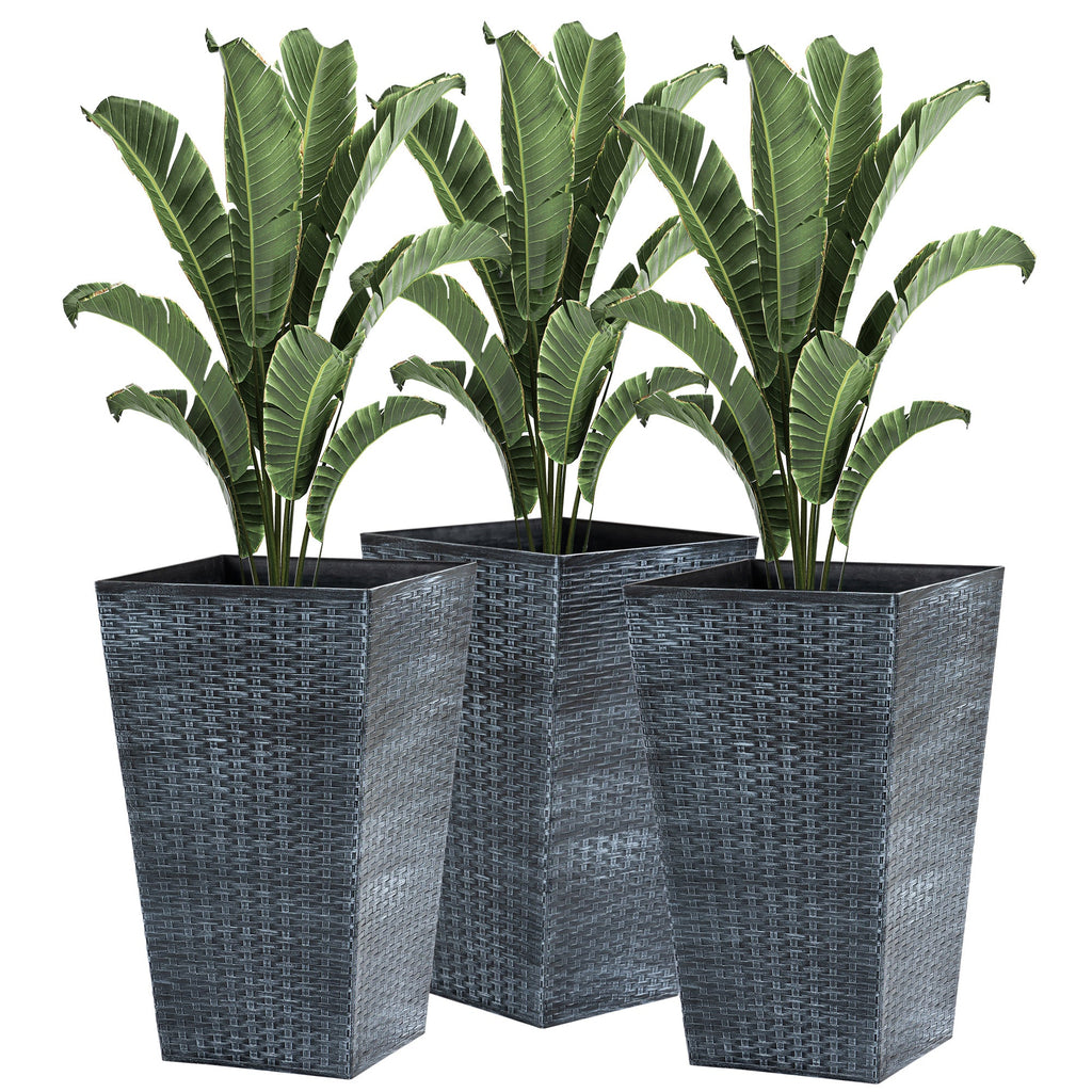 Tall Black Outdoor Planters with Drainage — Set of 3