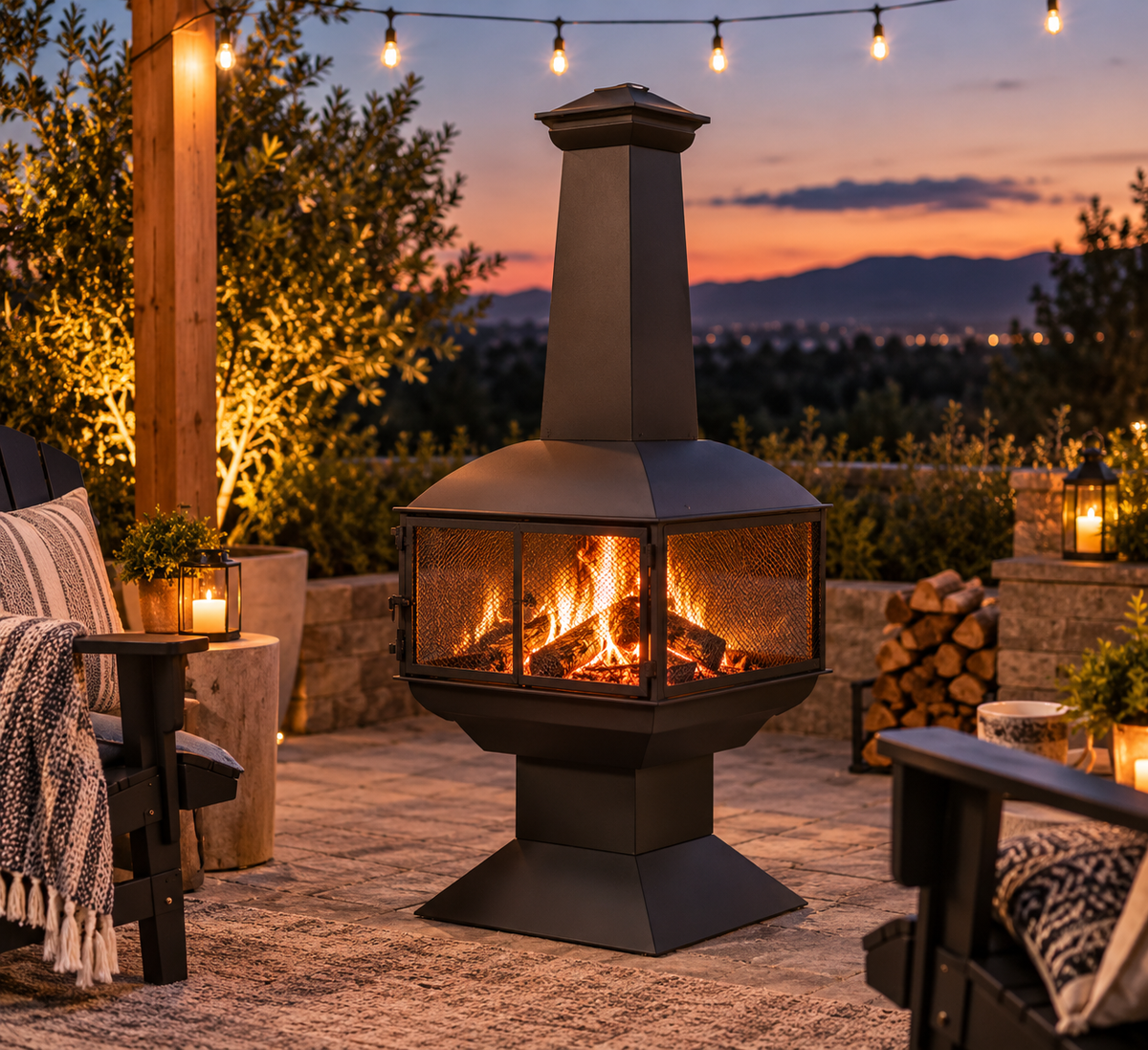 Large Steel Wood-Burning Chimenea Fire Pit