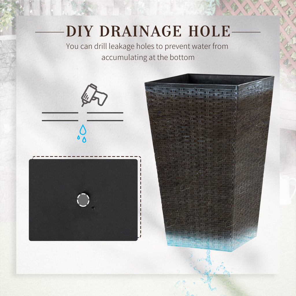 Tall Black Outdoor Planters with Drainage — Set of 3
