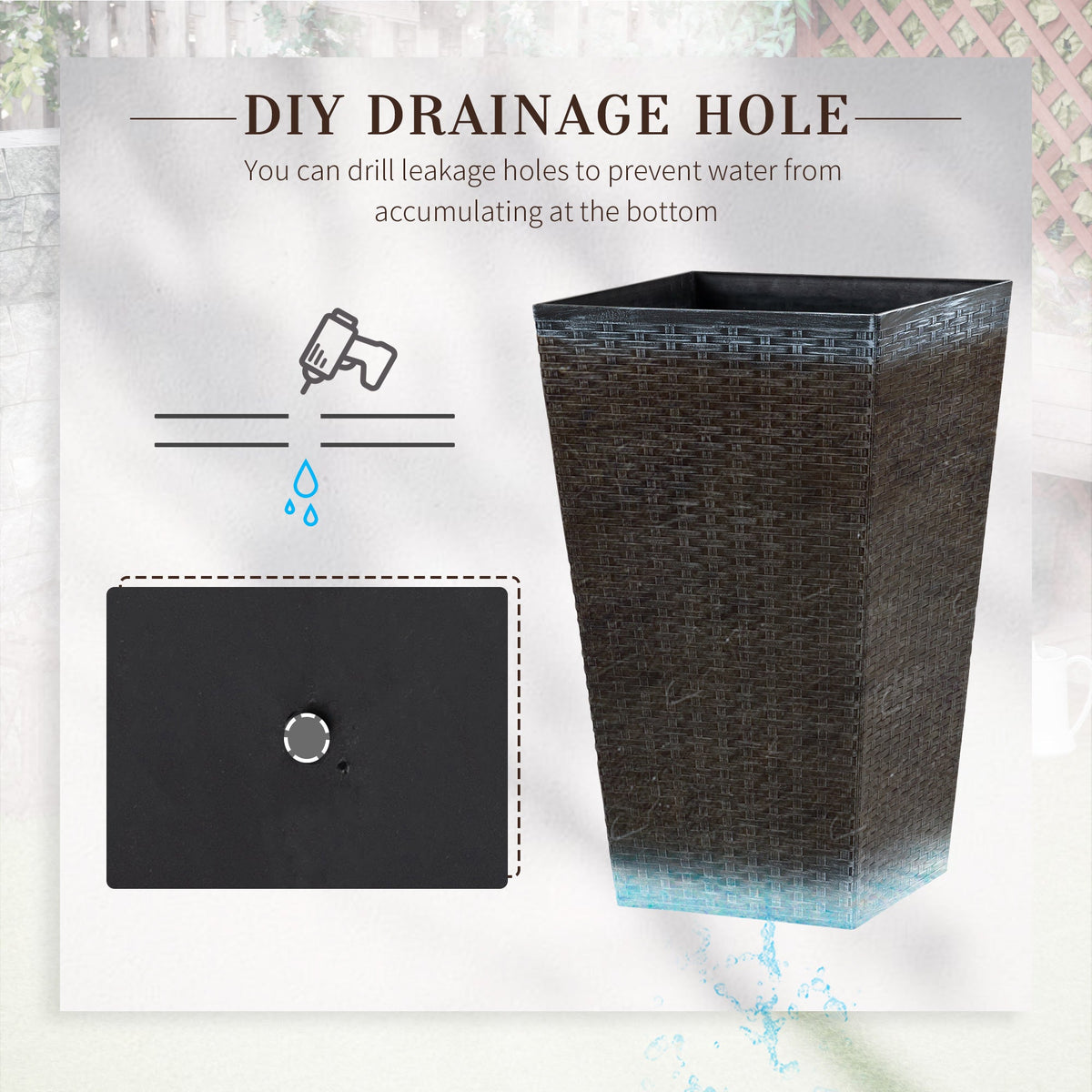 Tall Black Outdoor Planters with Drainage — Set of 3