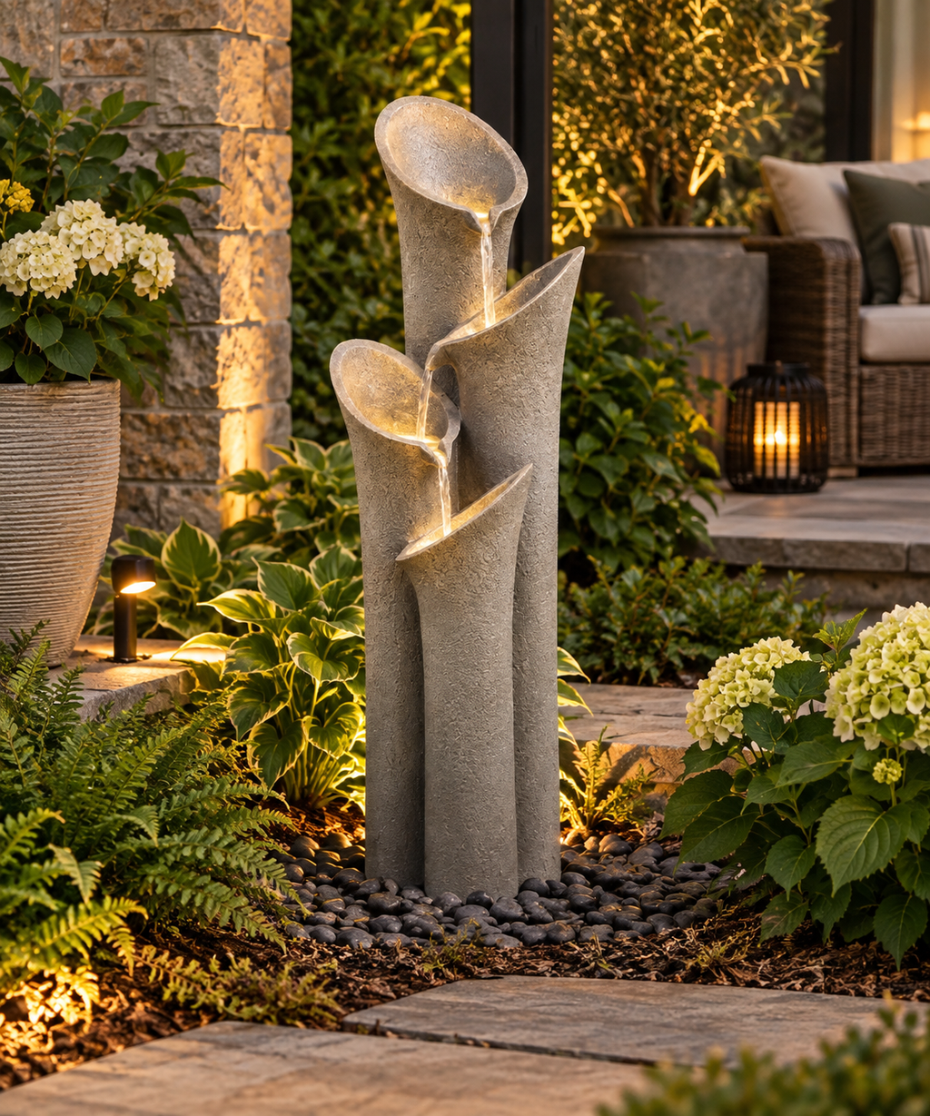 Concrete Trumpet Flower Outdoor Fountain – 33”