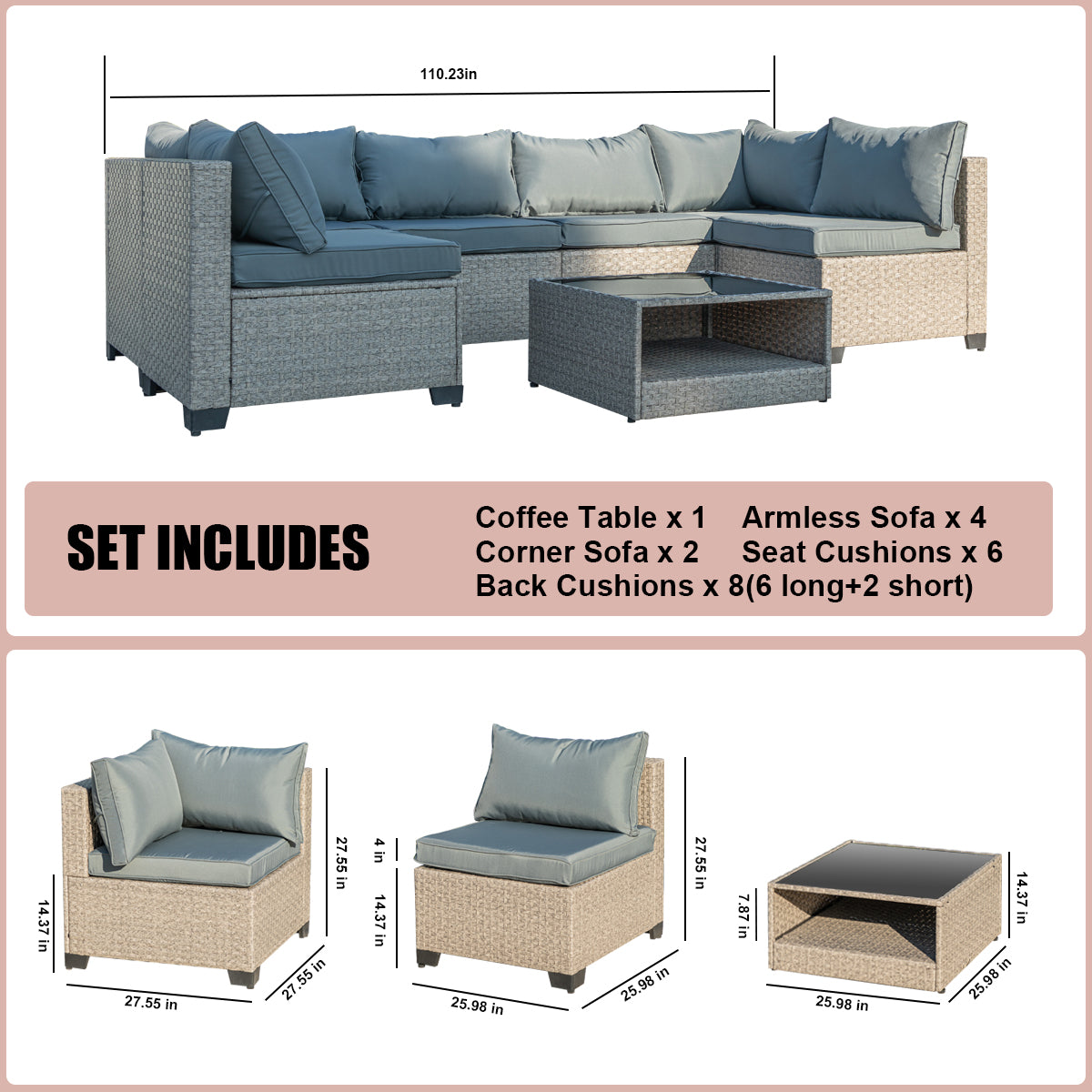 7-Piece Boho Outdoor Sectional Set