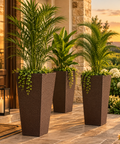 Outdoor Flower Plant Pots - Set of 3 Tall Planters-Brown