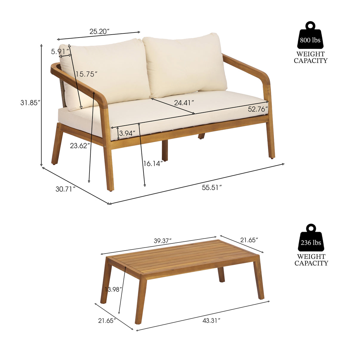 4-Piece Acacia Wood & Wicker Patio Set