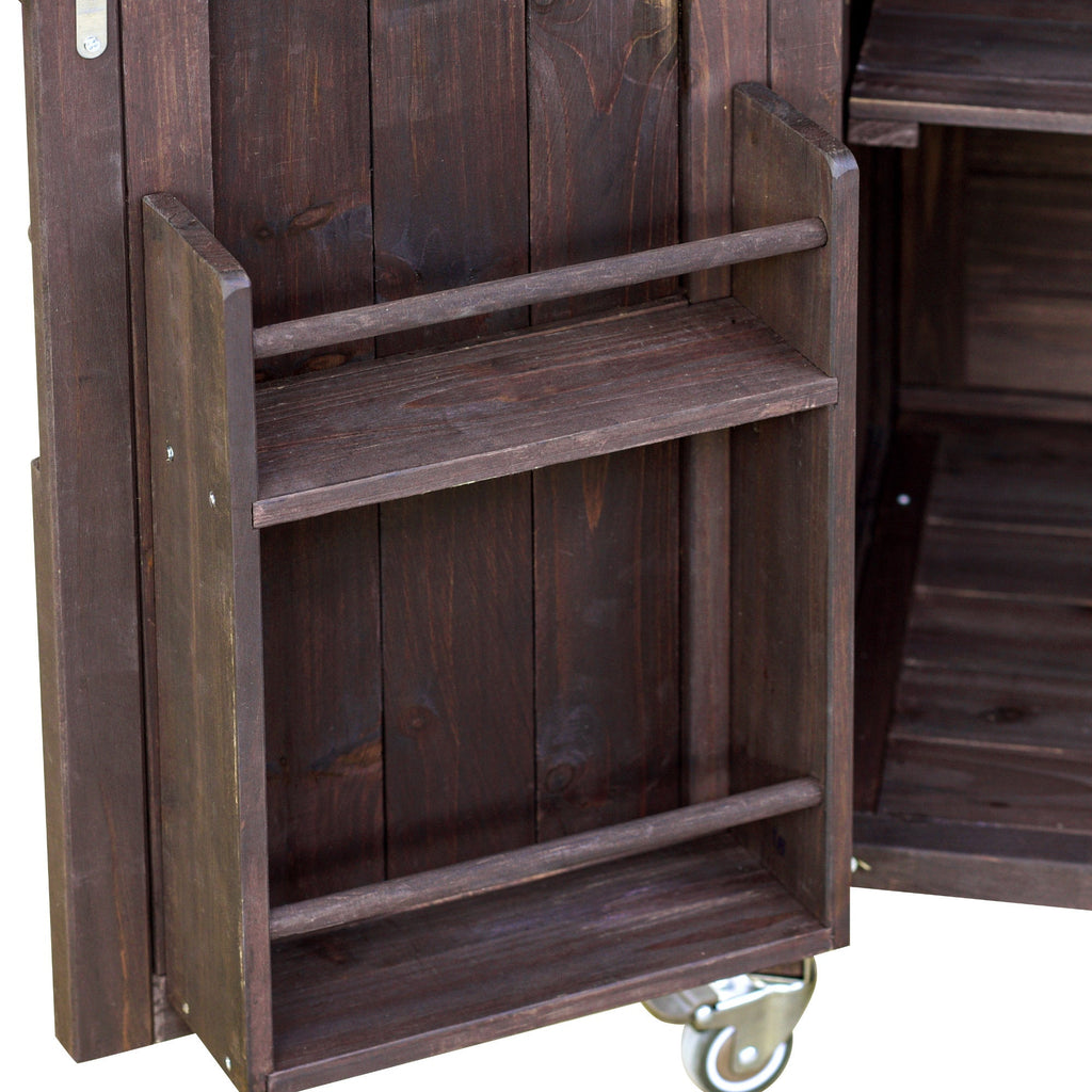 Outdoor Kitchen Island, Rolling Bar Cart & Storage Cabinet-Brown
