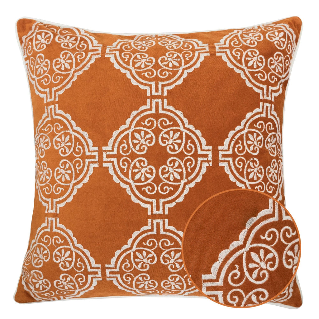 Burnt Orange Damask Embroidered Throw Pillow – 20"