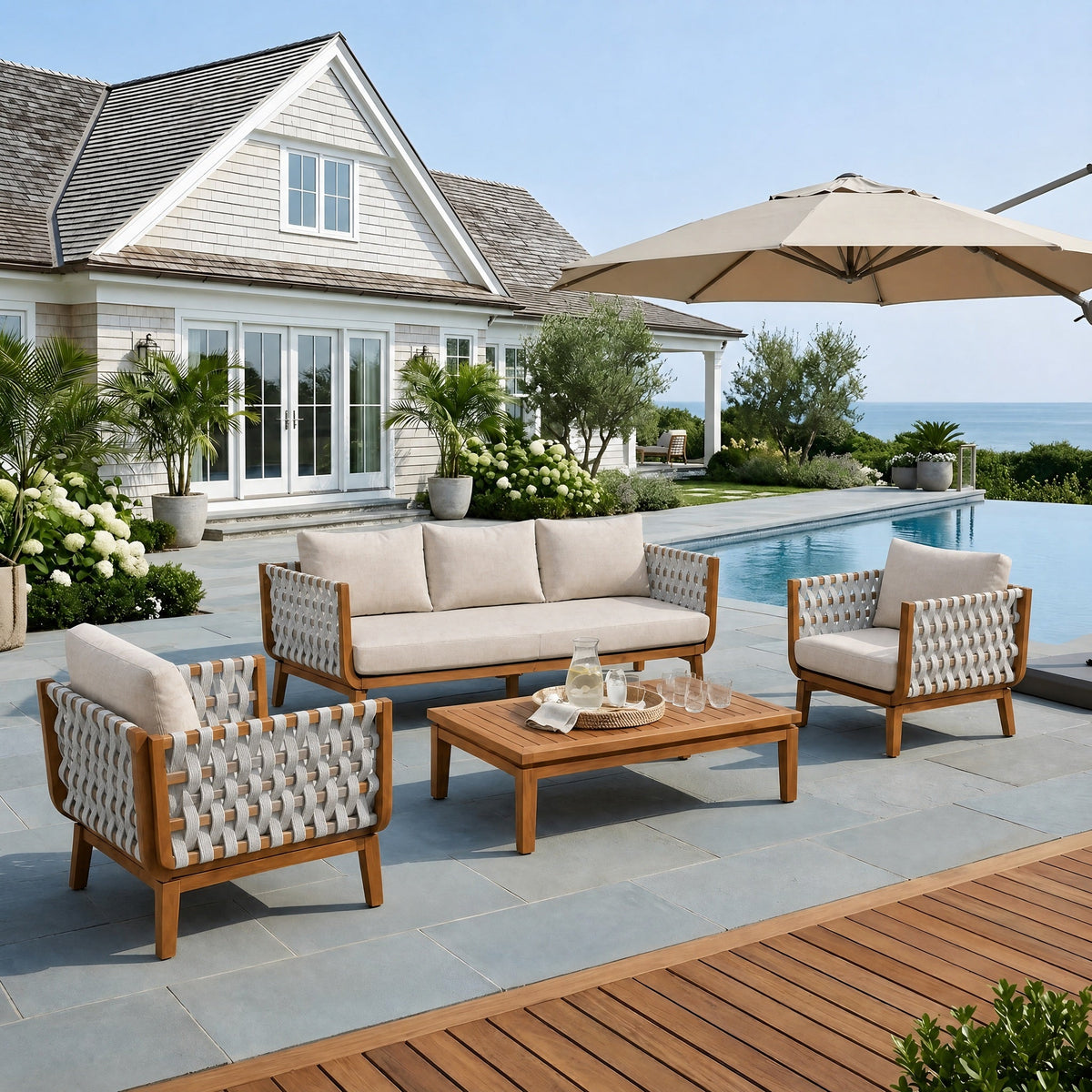 4-Piece Acacia Wood & Rope Patio Set