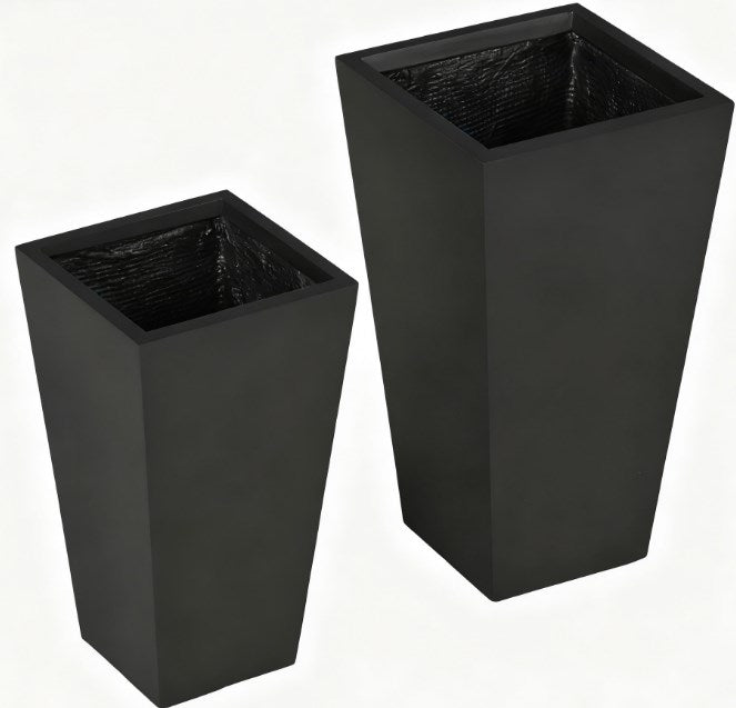 Modern Tall Outdoor Planters — Set of 2 — Black