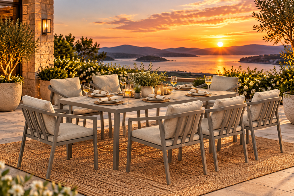 Amalfi 9-Piece Rectangular Patio Dining Set with 8 Ergonomic Armchairs