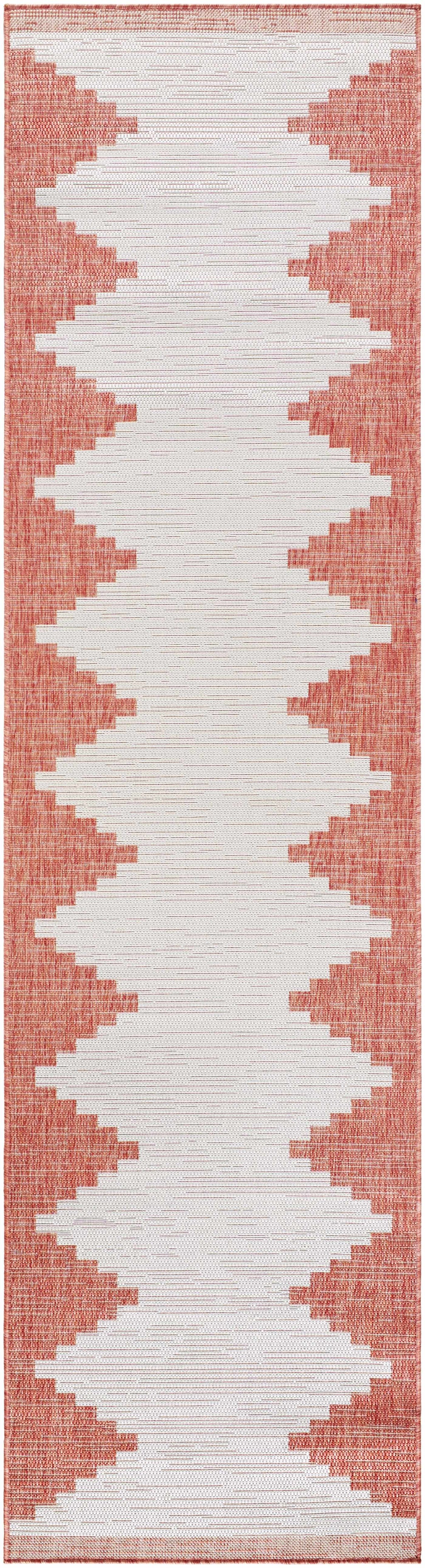 Peach geometric outdoor rug runner view