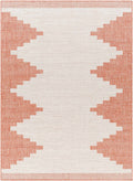 Peach geometric outdoor rug with Aztec-inspired pattern