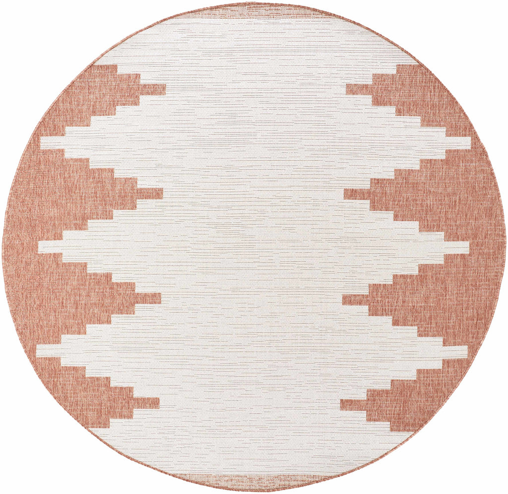 Peach geometric outdoor rug round size view