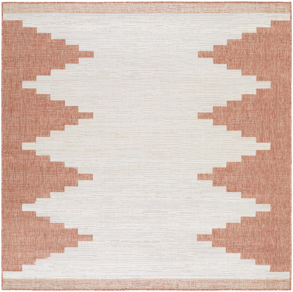 Peach geometric outdoor rug square size view