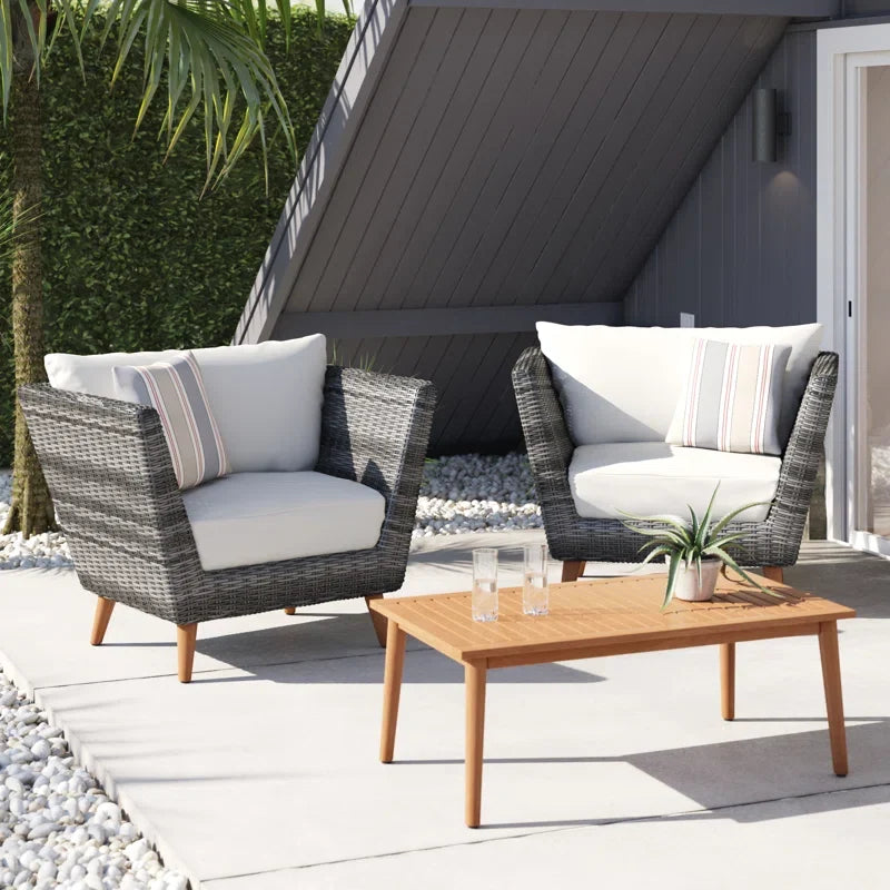 Eucalyptus & Wicker Outdoor Seating Set – 3- or 4-Piece
