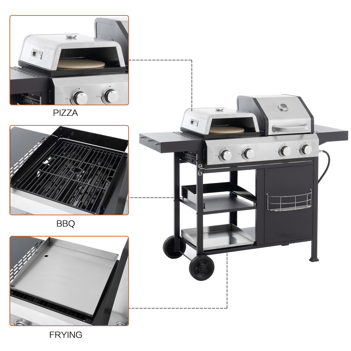 2+2 Gas Grill & Griddle Combo with Pizza Pan
