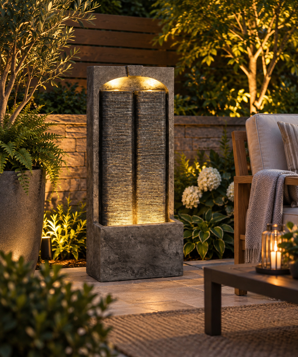 Slate Outdoor Water Wall Fountain with LED Lights