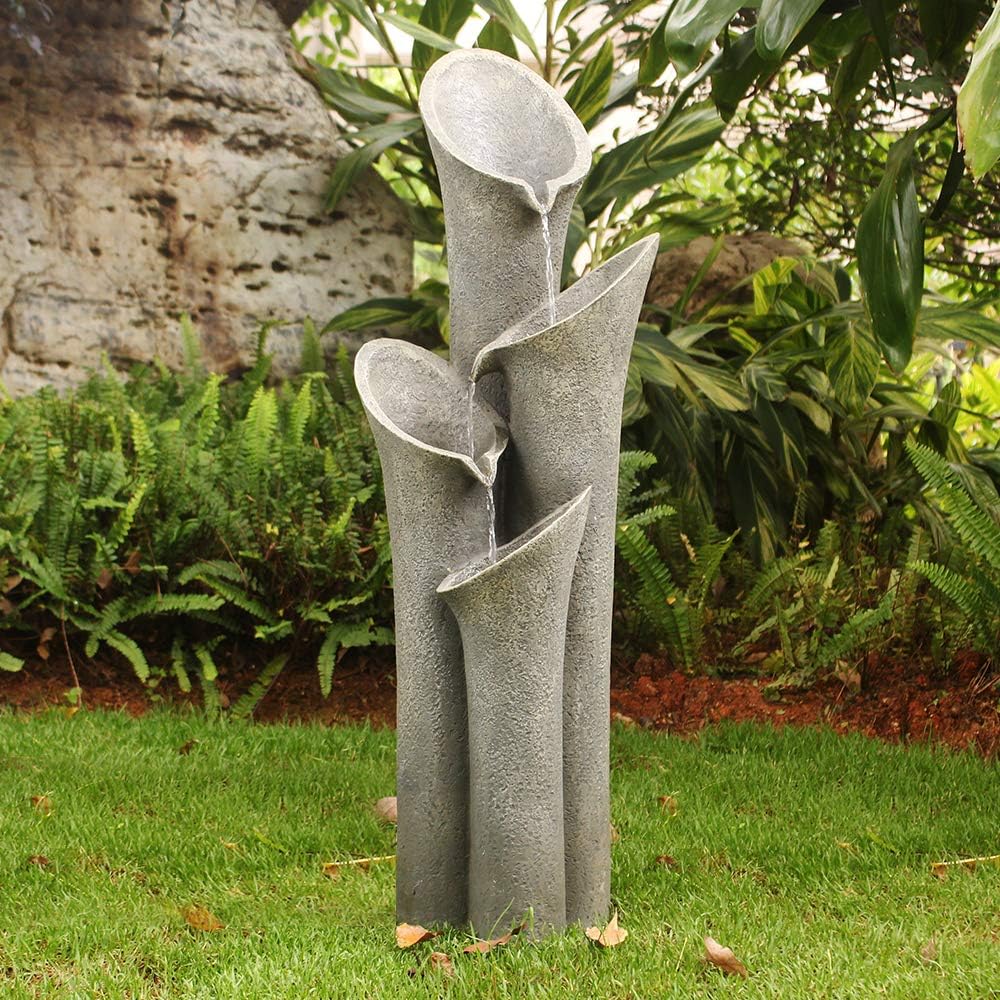 Concrete Trumpet Flower Outdoor Fountain – 33”