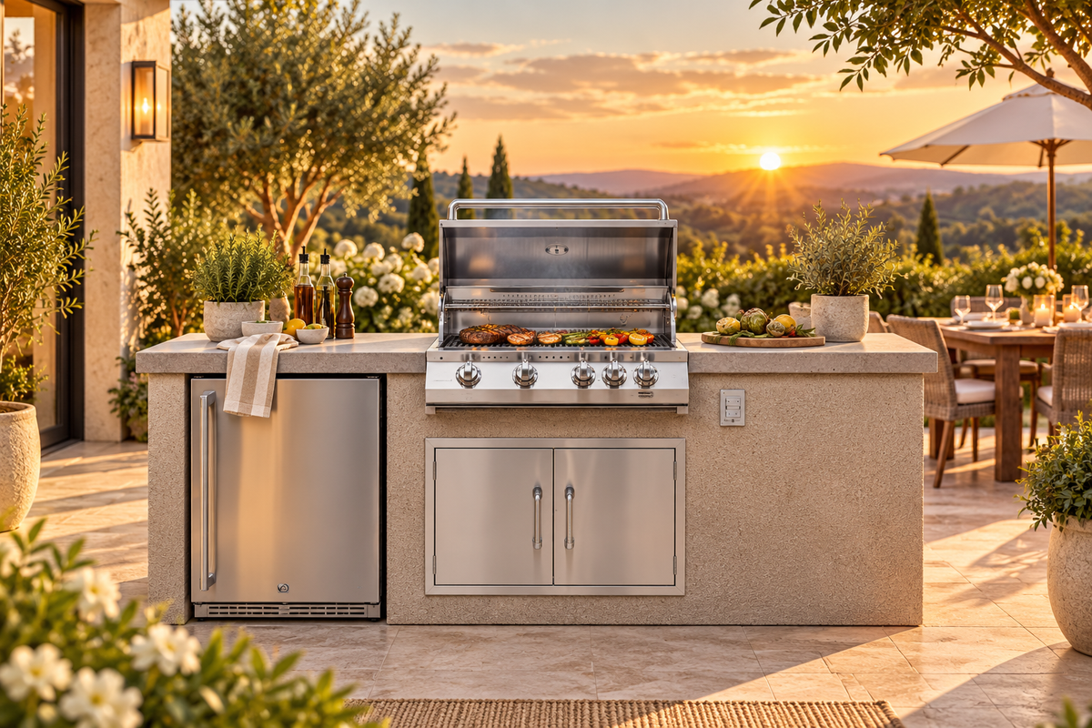 KoKoMo 7' Outdoor Kitchen Island with 32" Grill & Refrigerator