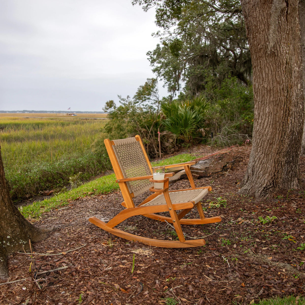 Outdoor Rocking Chair with Beverage Holder