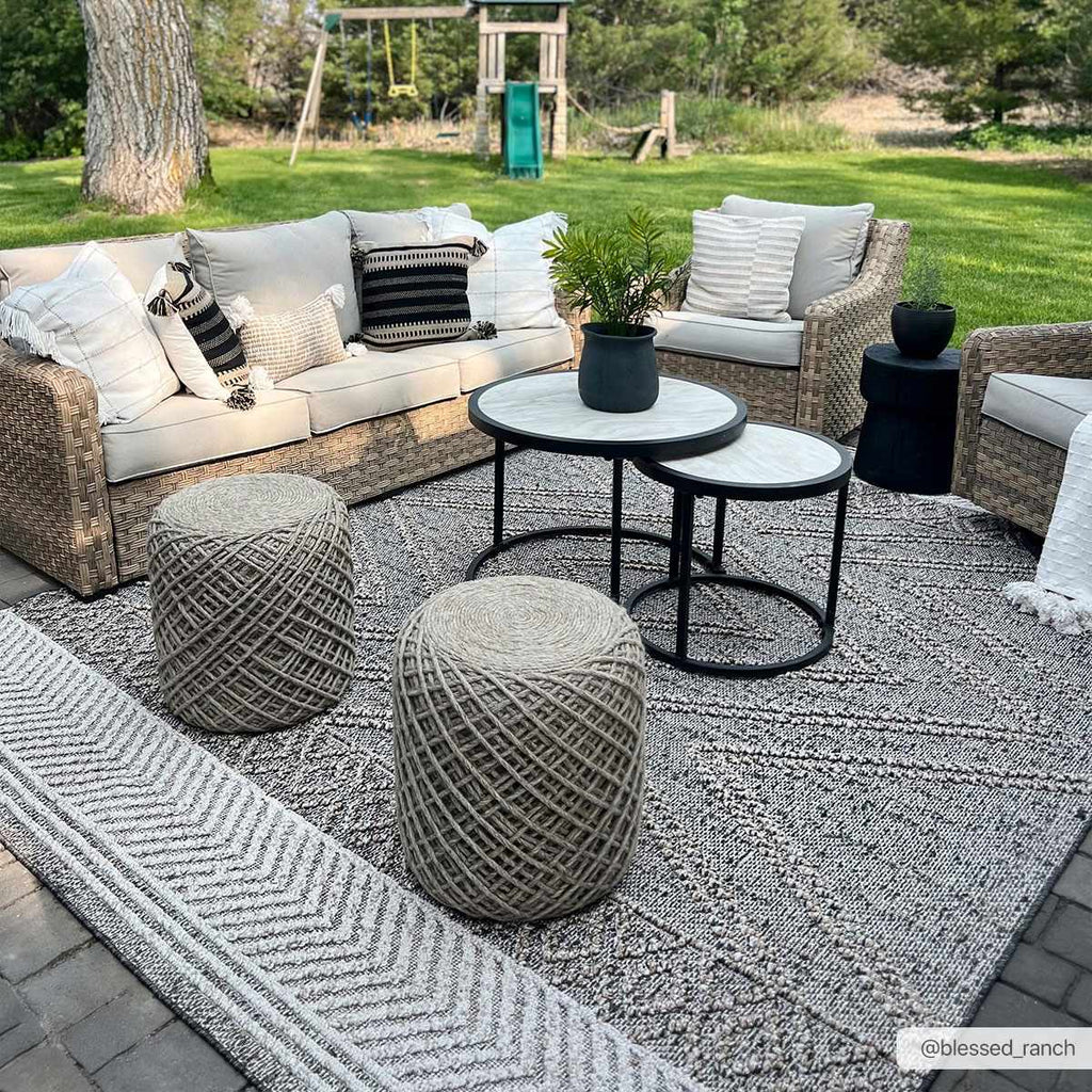 Areli beige charcoal rug with coordinating neutral decor