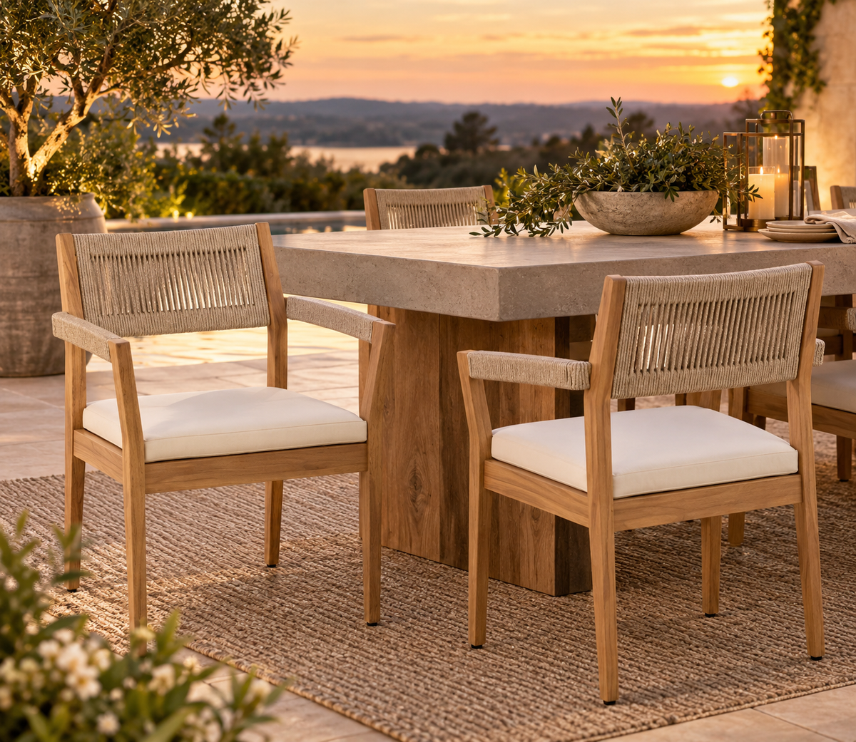 Acacia & Woven Rope Outdoor Dining Chairs – Set of 2