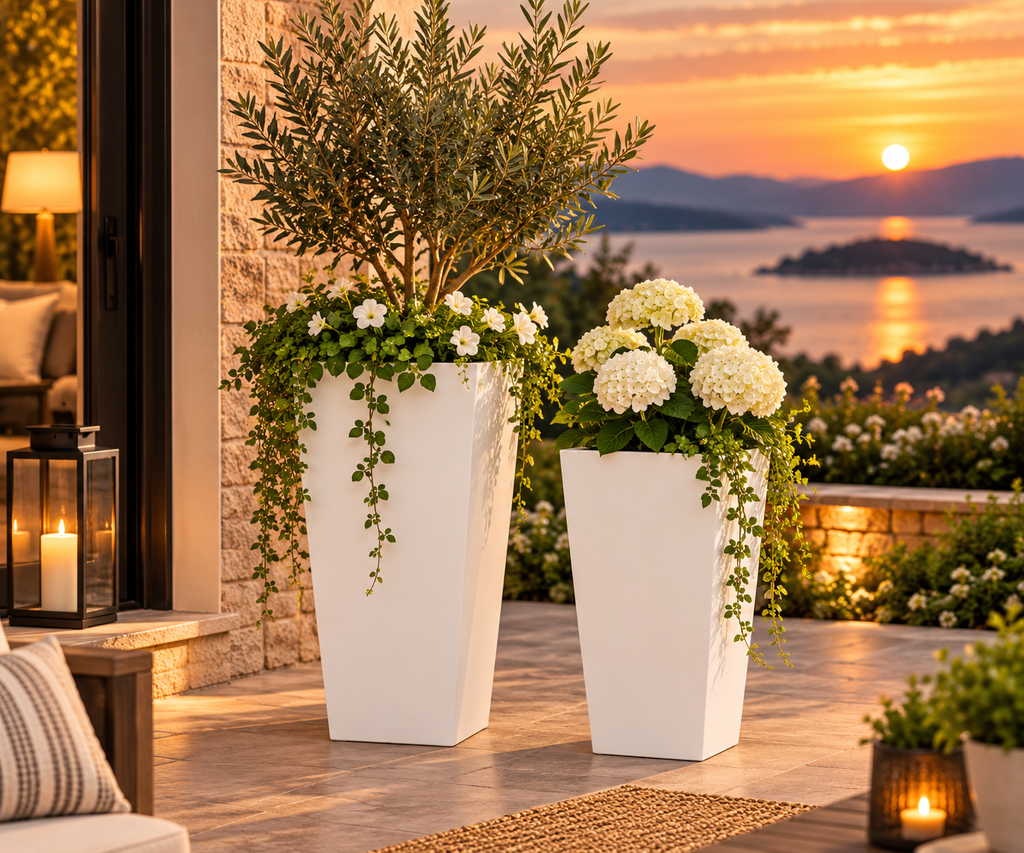 Modern Tall Outdoor Planters — Set of 2