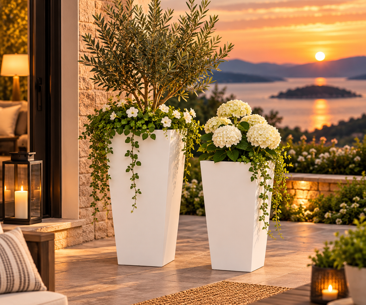 Modern Tall Outdoor Planters — Set of 2