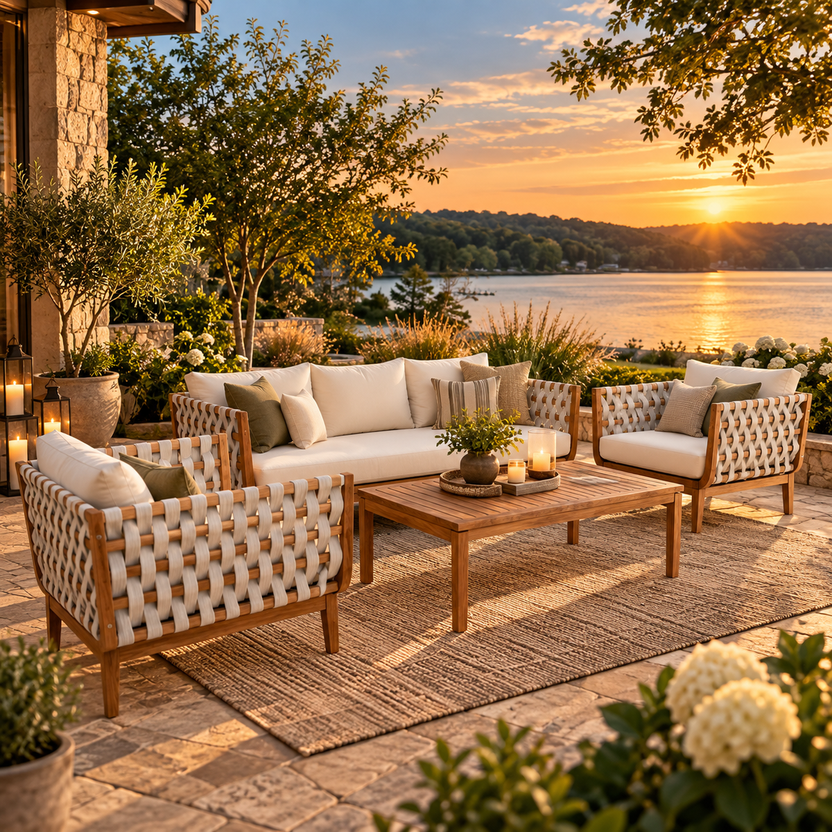 4-Piece Acacia Wood & Rope Patio Set