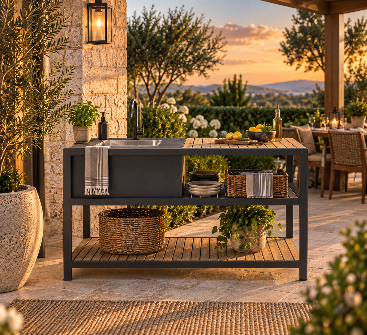 Outdoor Kitchen with Stainless Steel Sink