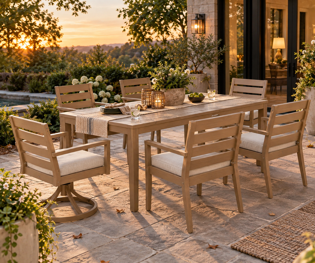 7-Piece Aluminum Outdoor Dining Set with Swivel Rocker Chairs