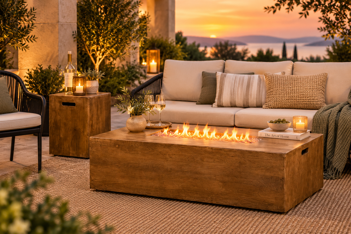 2-Piece Outdoor Propane Fire Pit & Side Table Set