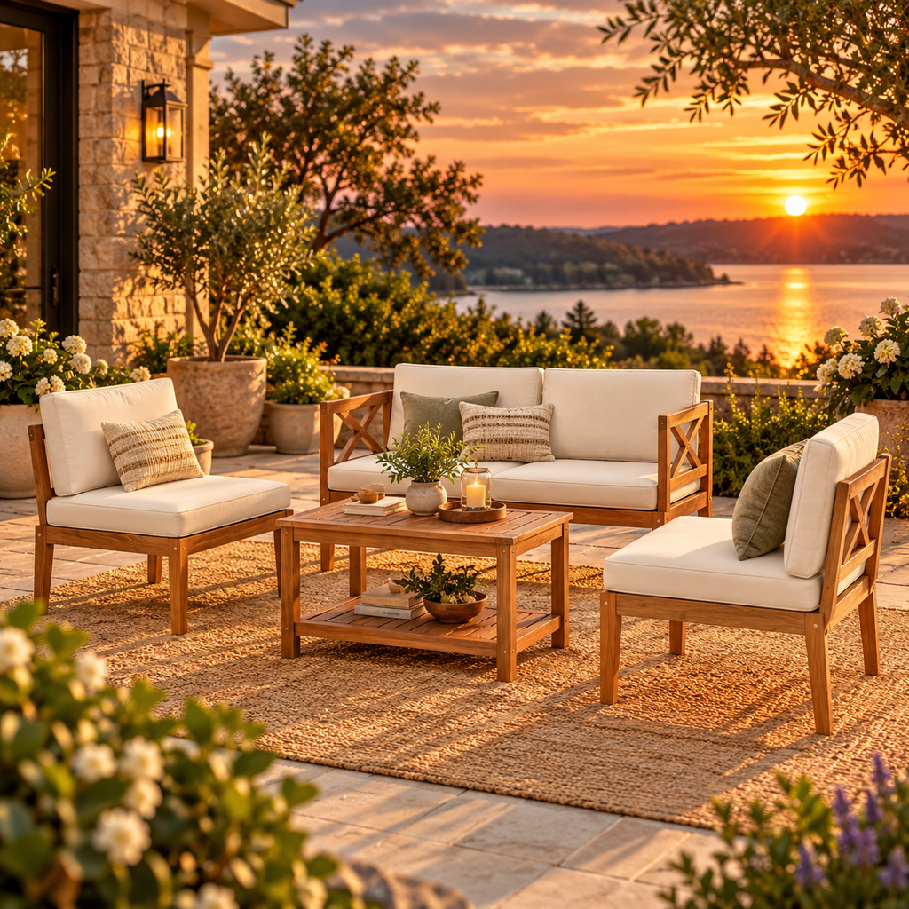 5-Piece Acacia Wood Outdoor Sectional Set