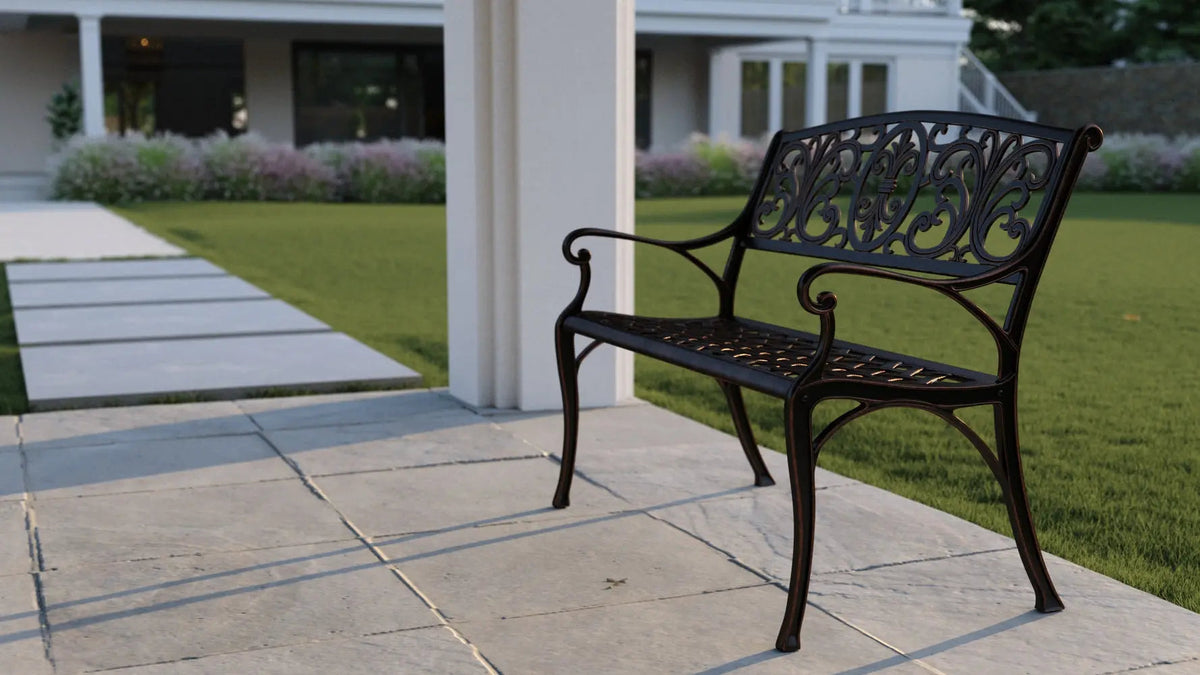 Cast-Aluminum Patio Bench — Antique Bronze