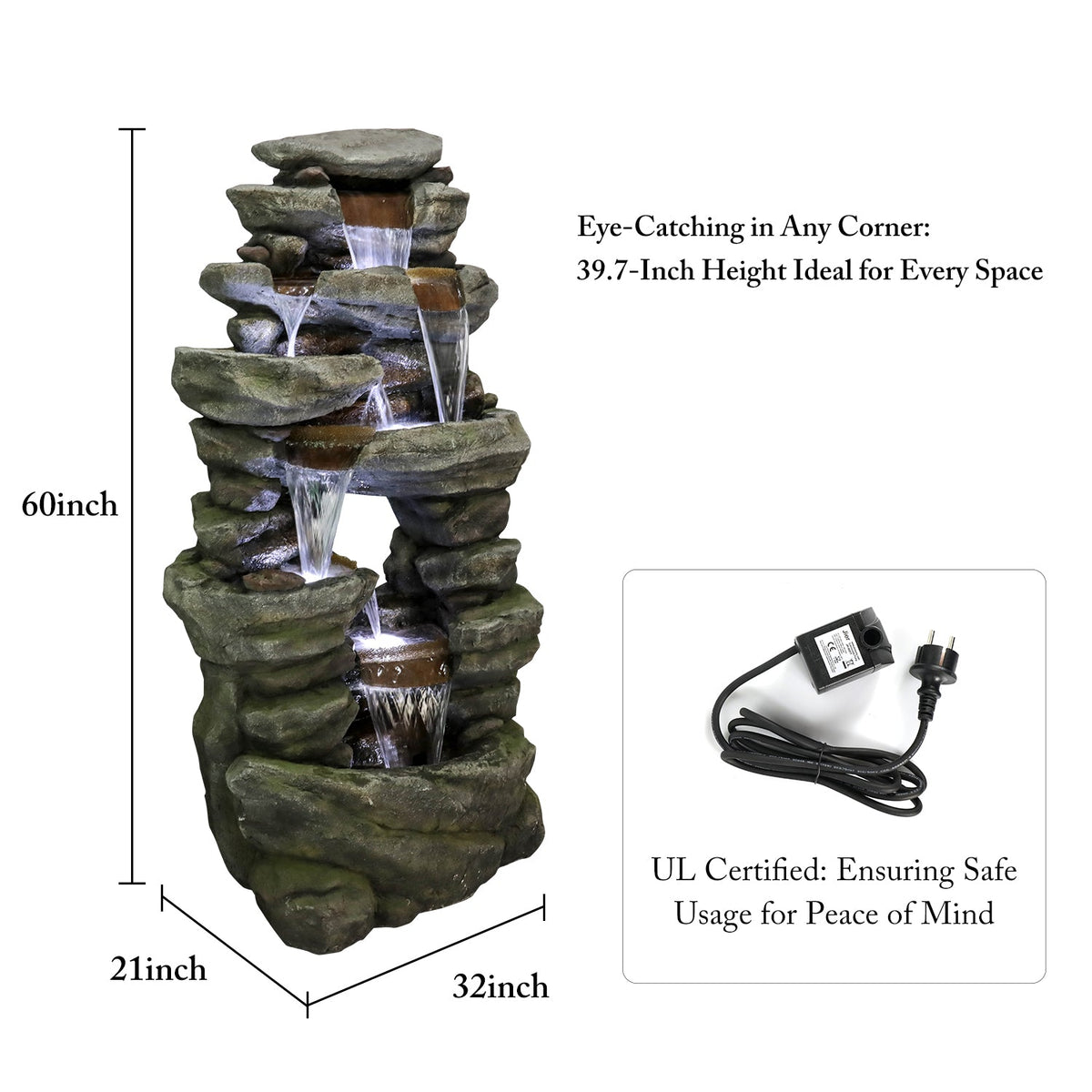 Large Rock Waterfall Outdoor Fountain – 60”