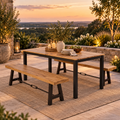 3-Piece Acacia Wood Dining Set with Benches