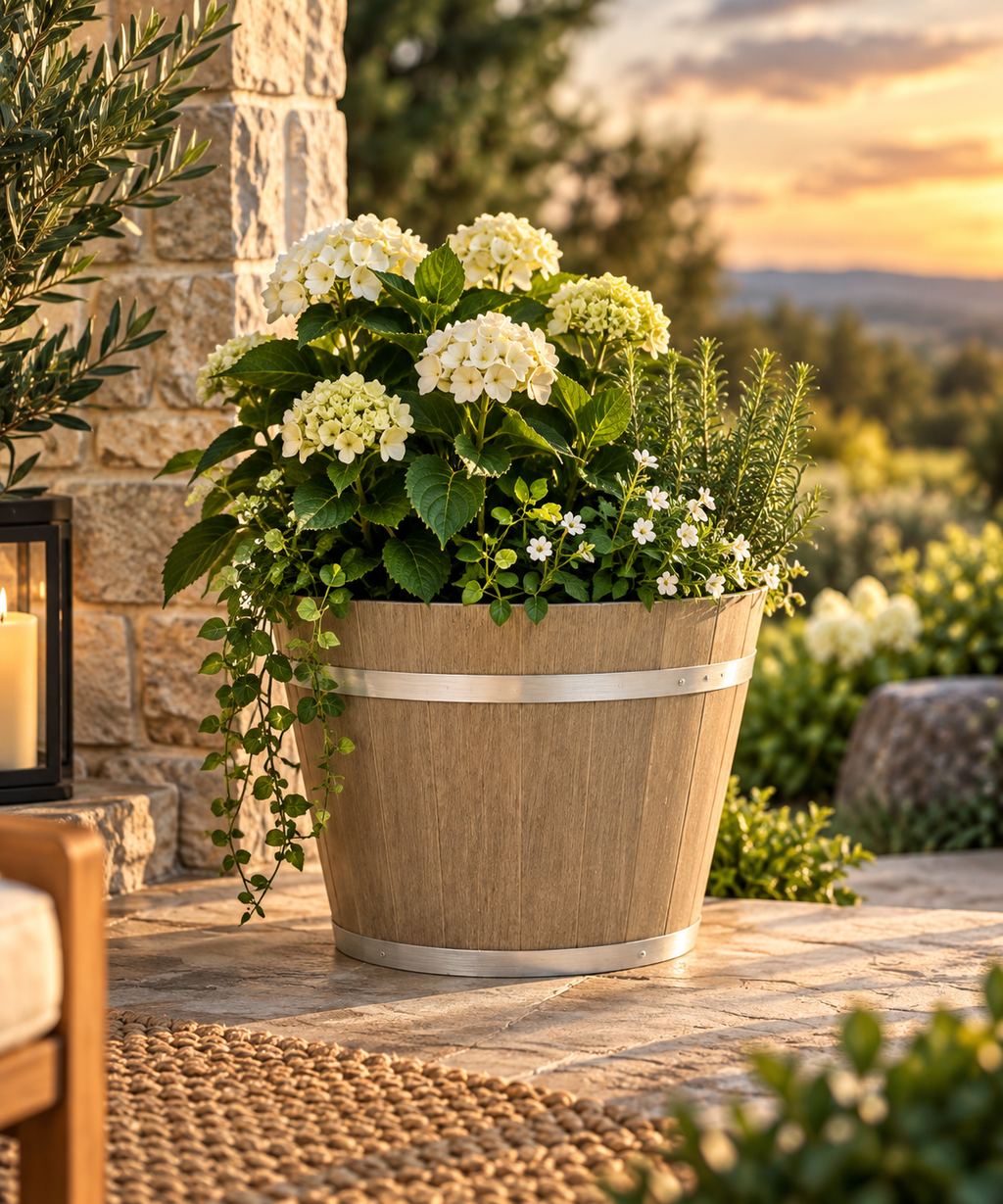 Rustic Whiskey Barrel Planter