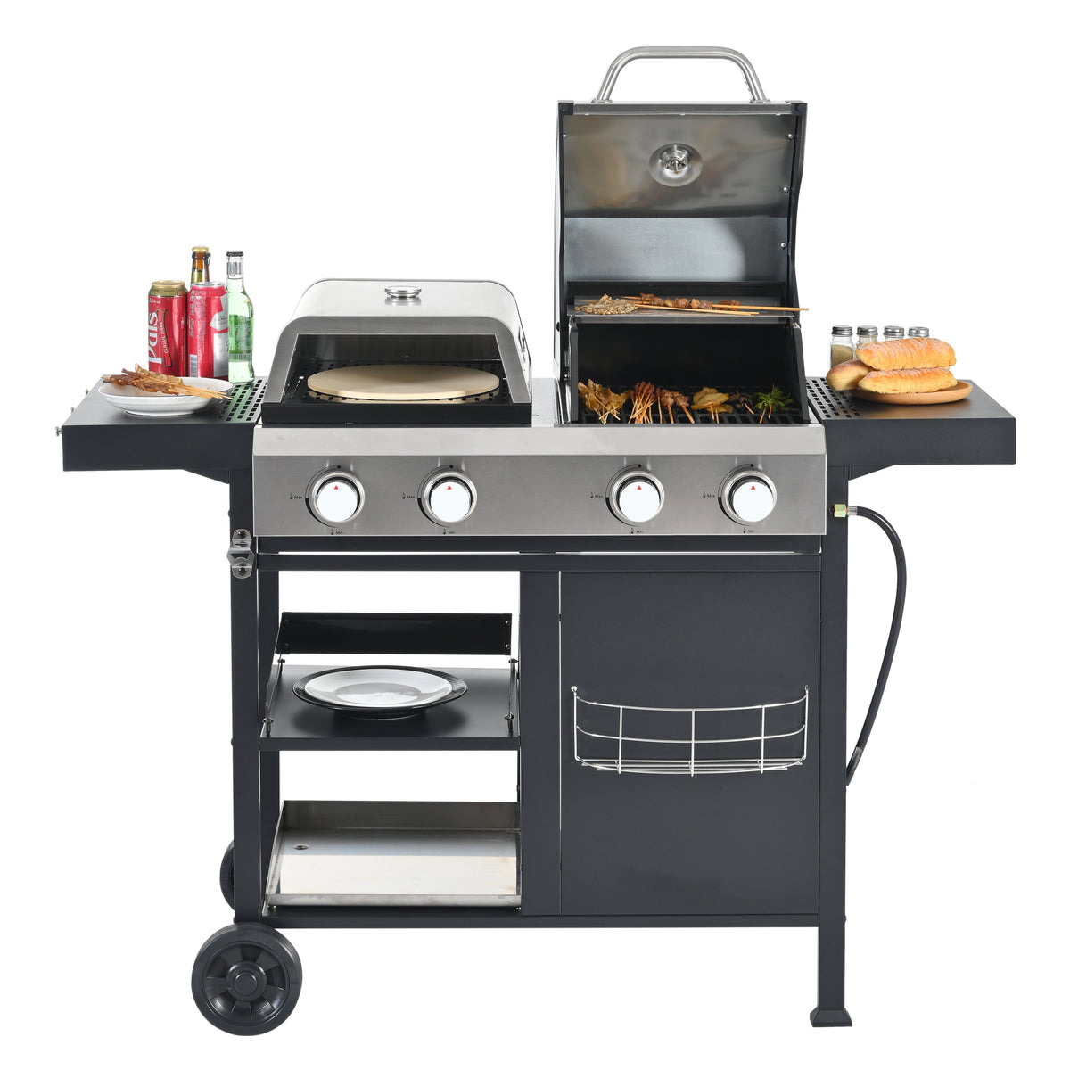2+2 Gas Grill & Griddle Combo with Pizza Pan