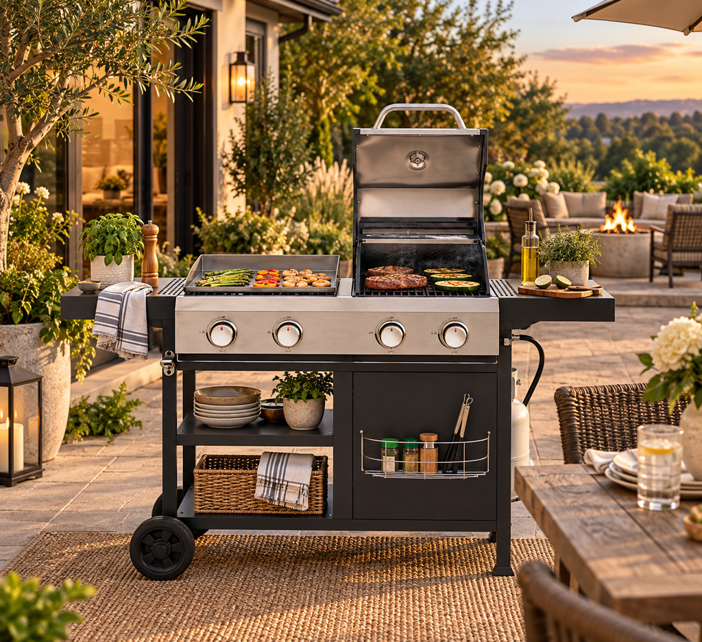 2+2 Gas Grill & Griddle Combo with Pizza Pan