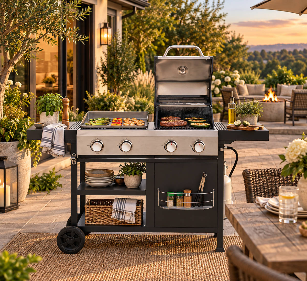 2+2 Gas Grill & Griddle Combo with Pizza Pan