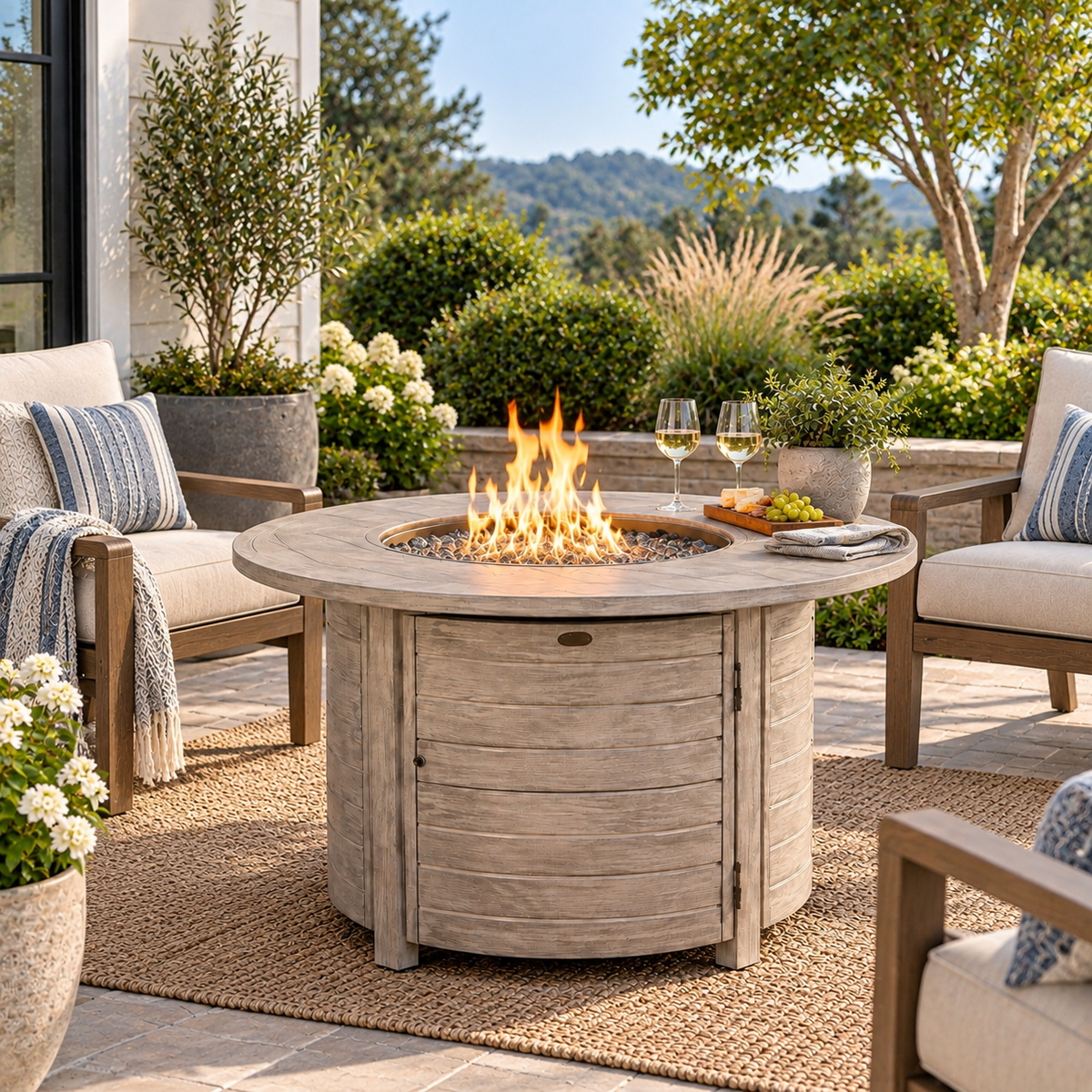 Driftwood Round Gas Fire Table