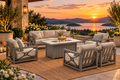 Marindo 6-Piece Faux-Wood Aluminum Swivel Patio Deep Seating Set with Fire Pit Table