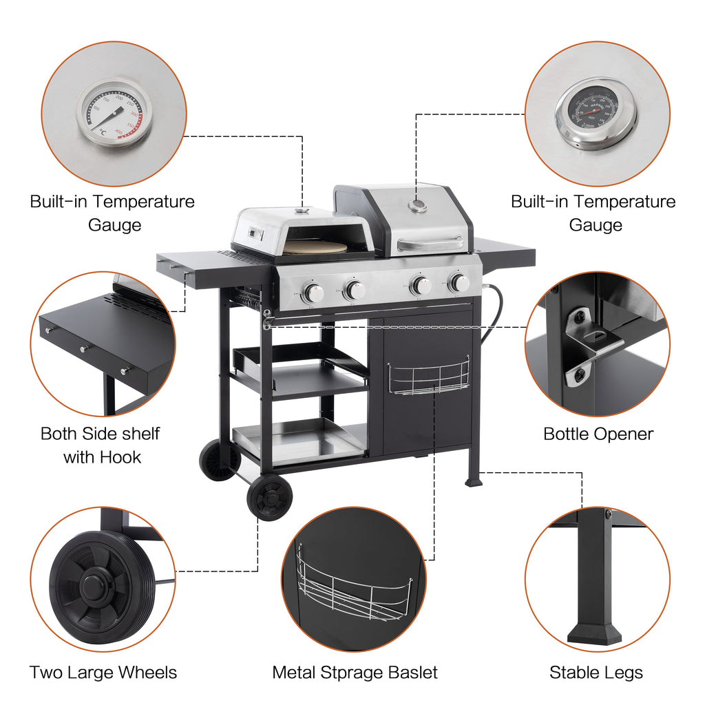 2+2 Gas Grill & Griddle Combo with Pizza Pan