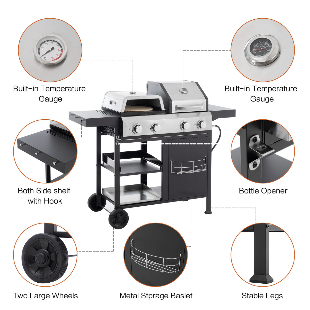 2+2 Gas Grill & Griddle Combo with Pizza Pan