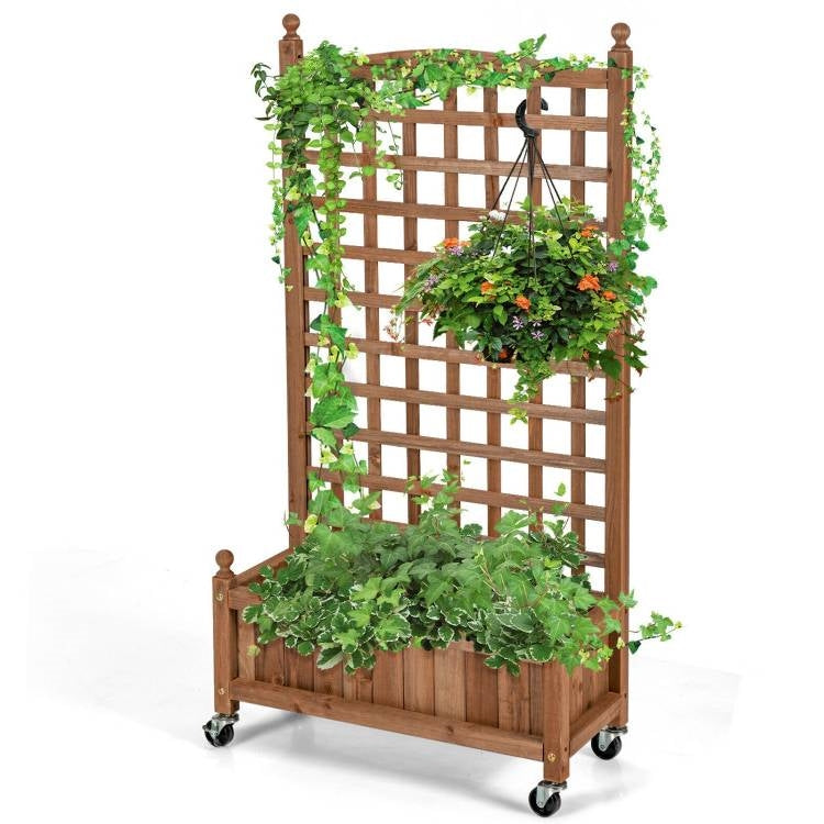 Mobile Wood Raised Garden Bed with Trellis